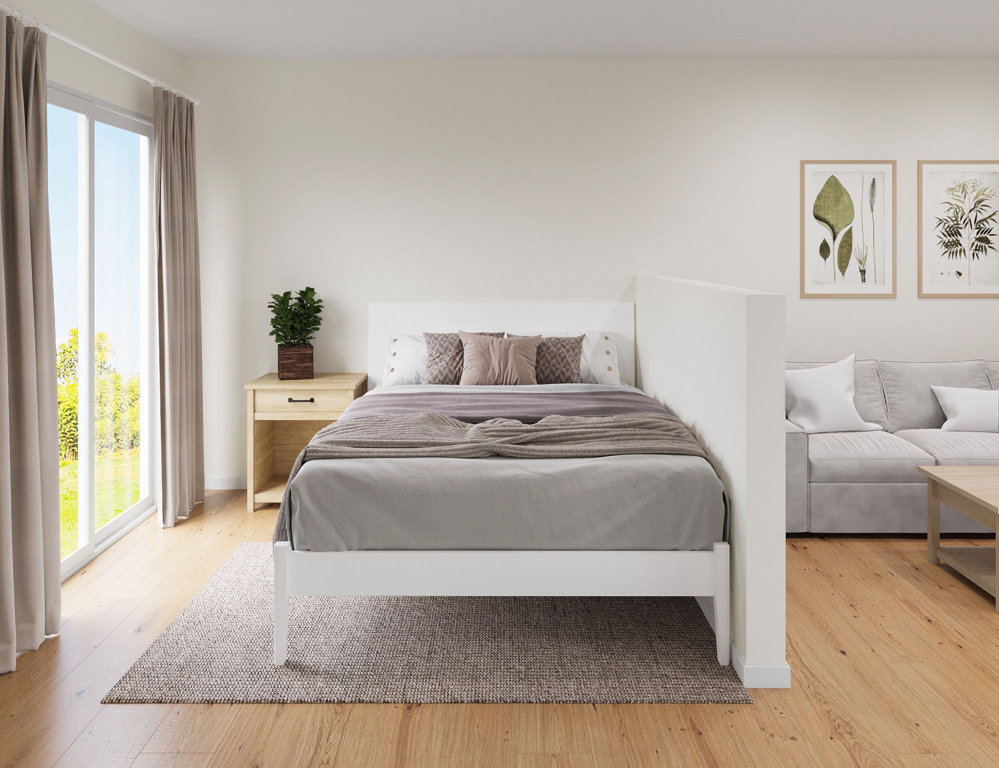 Bright remodeled bedroom suite with garden views